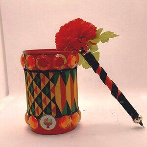 Red and Orange Kwanzaa African Kente Print Writing Pen Set